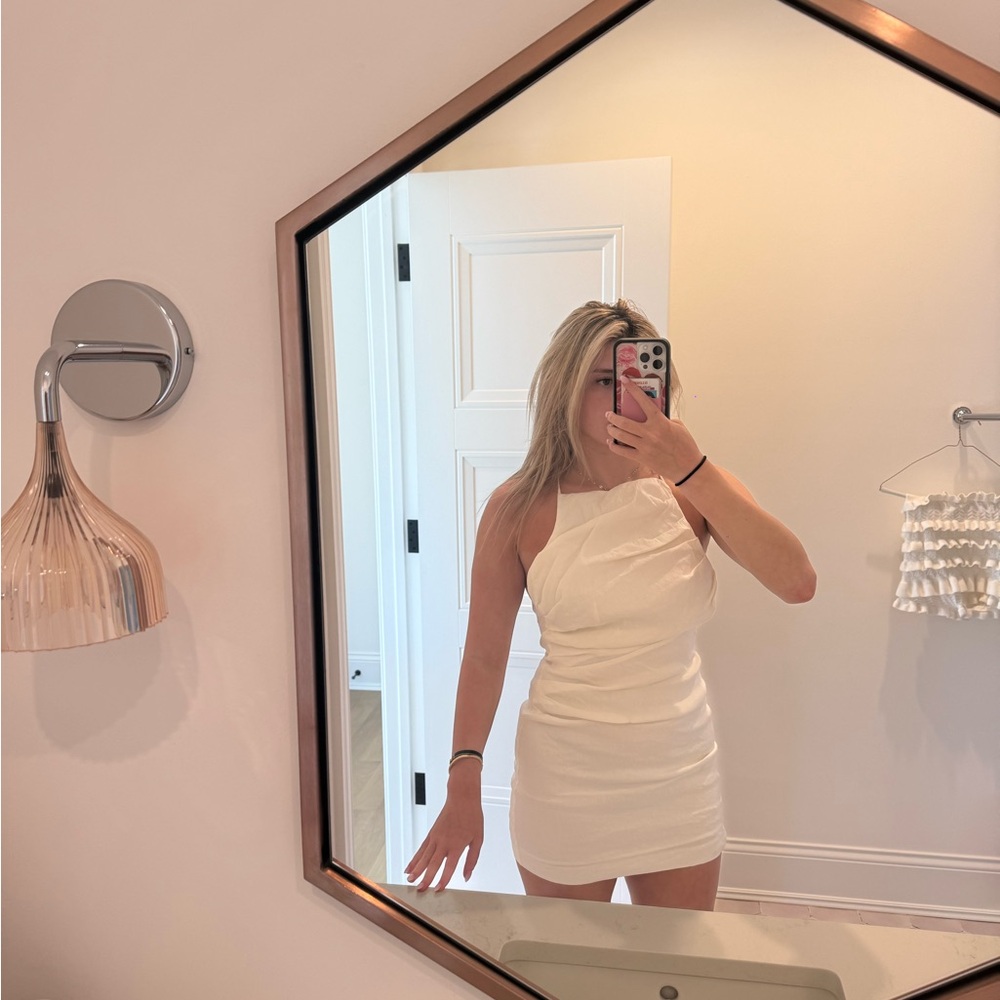Zara White Halter Dress With Open Cross Back